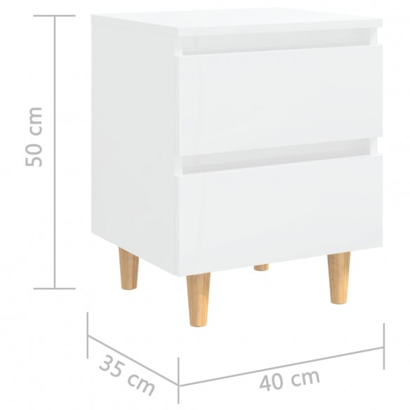 Table de chevet avec pieds en pin Blanc brillant 40x35x50 cm