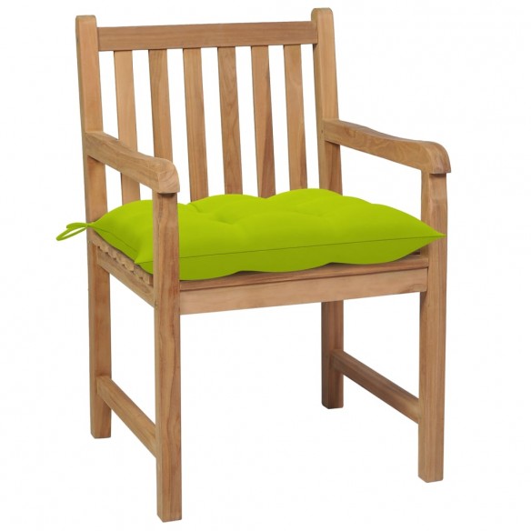 Chaises de jardin 4 pcs avec coussins vert vif Teck solide