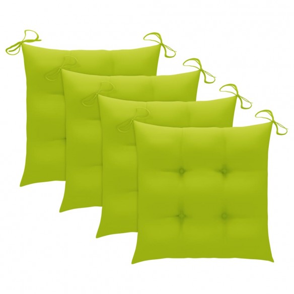 Chaises de jardin 4 pcs avec coussins vert vif Teck solide