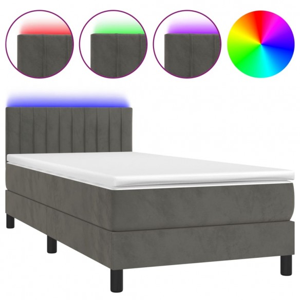 Cadre de lit et matelas et LED Gris foncé 90x200cm