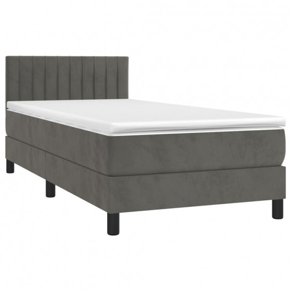 Cadre de lit et matelas Gris foncé 90x190 cm Velours