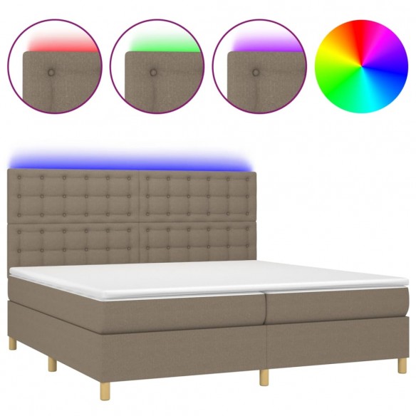 Cadre de lit et matelas et LED Taupe 200x200cm Tissu