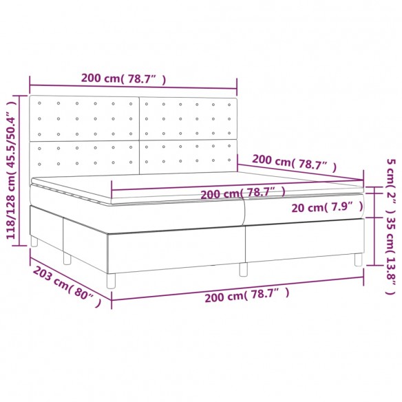 Cadre de lit et matelas et LED Taupe 200x200cm Tissu