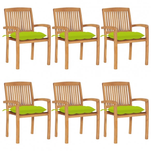 Chaises de jardin empilables avec coussins 6 pcs Teck solide