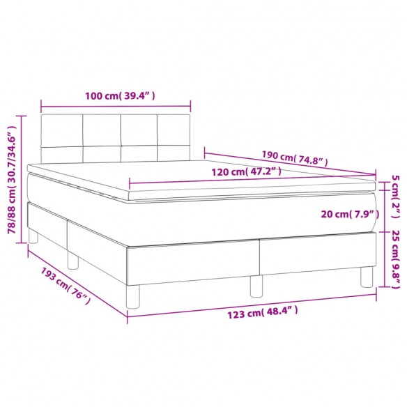 Cadre de lit matelas et LED noir 120x190 cm tissu