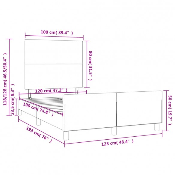 Cadre de lit avec tête de lit crème 120x190 cm tissu