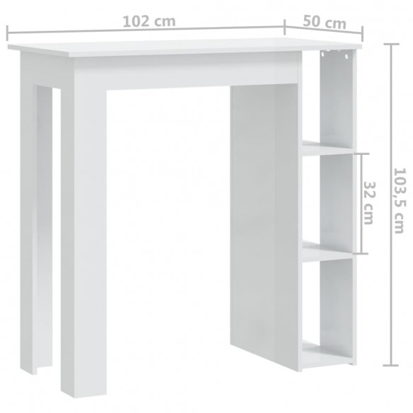 Table de bar et étagère Blanc brillant 102x50x103,5cm Aggloméré