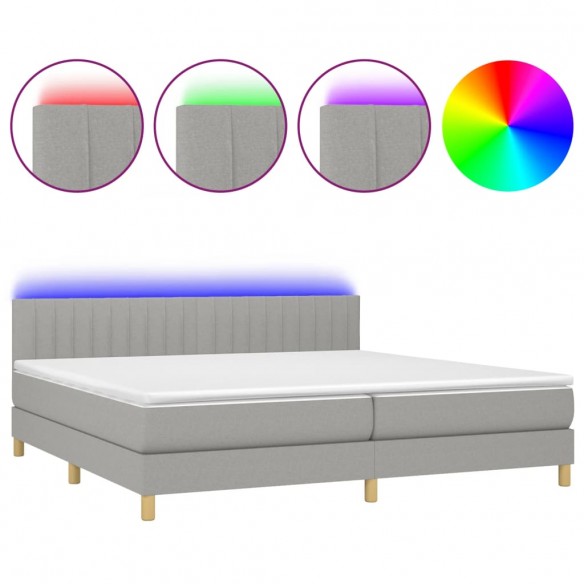 Cadre de lit matelas LED Gris clair 200x200 cm Tissu