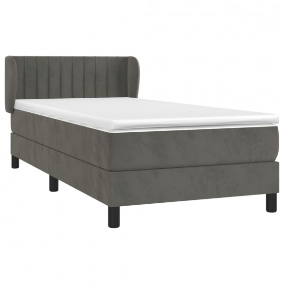 Cadre de lit et matelas Gris foncé 90x200 cm Velours