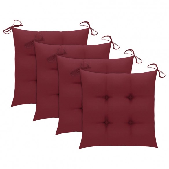 Chaises de jardin 4 pcs avec coussins bordeaux Teck solide