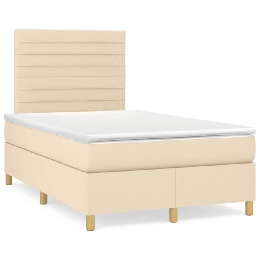 Cadre de lit avec matelas crème 120x190 cm tissu