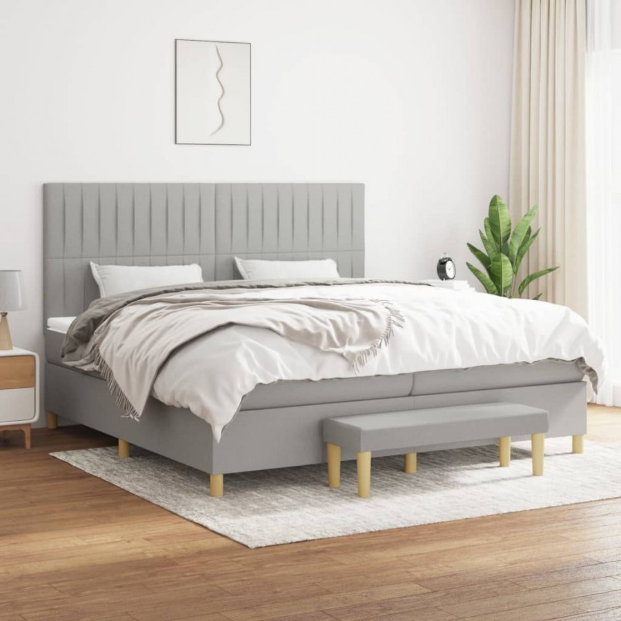 Cadre de lit avec matelas Gris clair 200x200cm Tissu