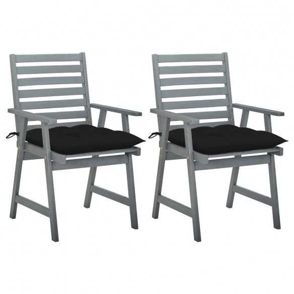 Chaises à dîner d'extérieur 2 pcs avec coussins Acacia massif