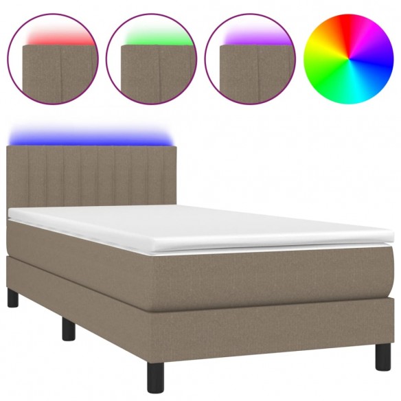 Cadre de lit avec matelas LED Taupe 90x190 cm Tissu