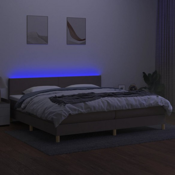 Cadre de lit et matelas et LED Taupe 200x200cm Tissu