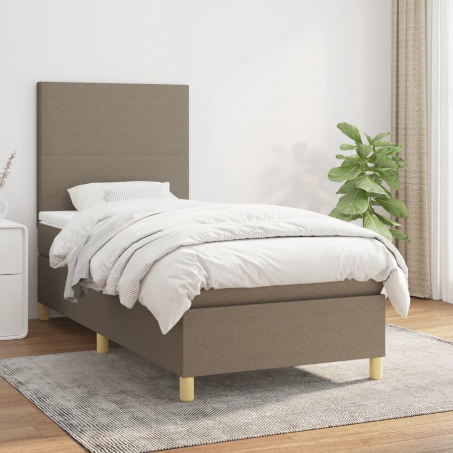 Cadre de lit avec matelas Taupe 100x200 cm Tissu