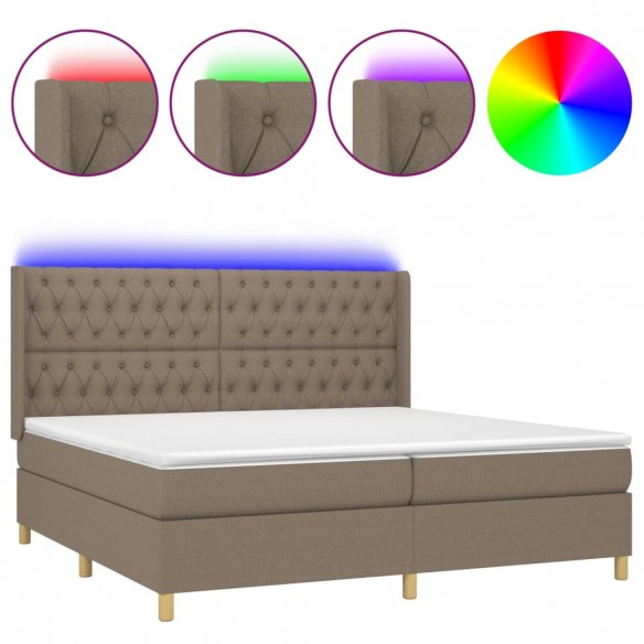 Cadre de lit matelas et LED Taupe 200x200 cm Tissu