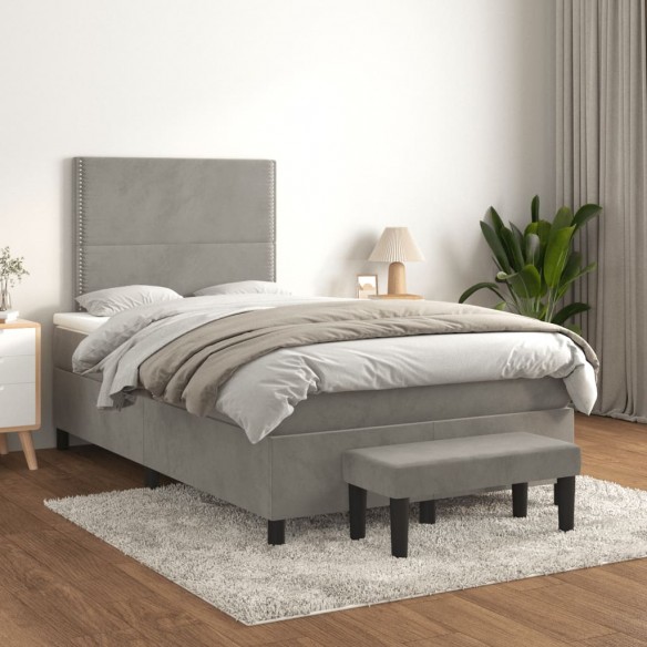 Cadre de lit et matelas gris clair 120x190cm velours