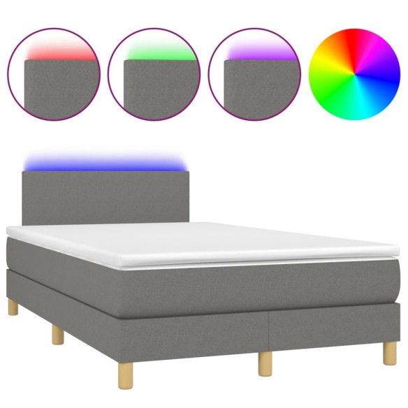 Cadre de lit matelas LED gris foncé 120x190 cm tissu