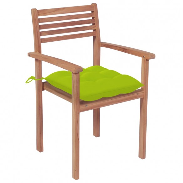 Chaises de jardin 4 pcs avec coussins vert vif Bois de teck