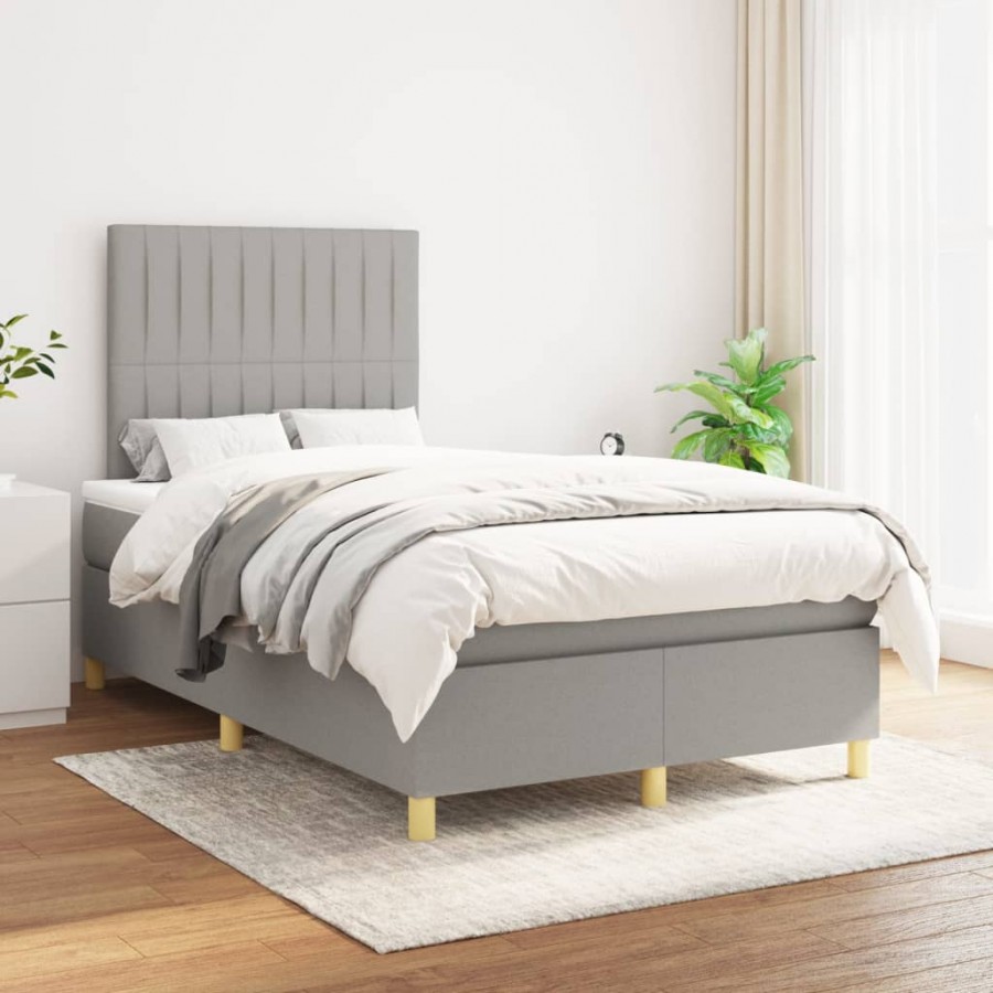 Cadre de lit avec matelas Gris clair 120x200cm Tissu