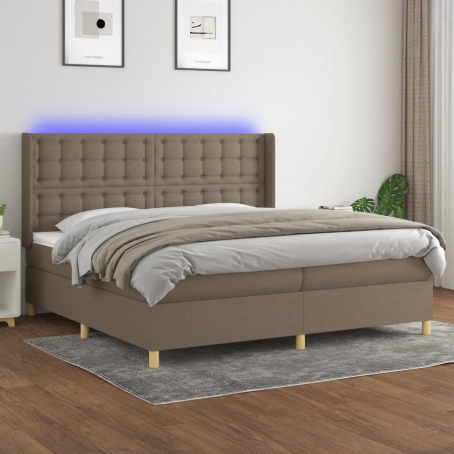 Cadre de lit matelas et LED Taupe 200x200 cm Tissu