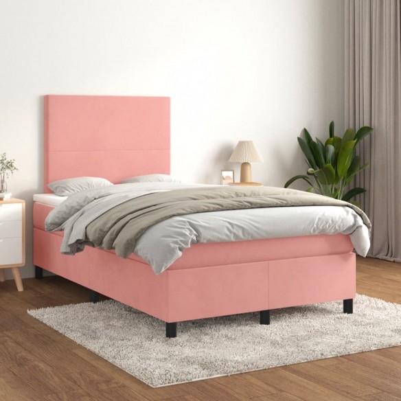 Cadre de lit avec matelas rose 120x190 cm velours