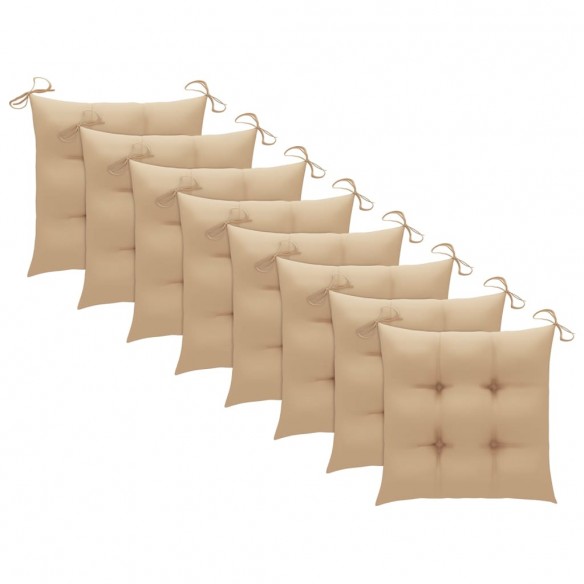 Chaises de jardin 8 pcs avec coussins beige Bois de teck solide