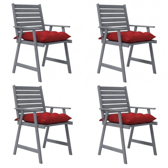 Chaises à dîner d'extérieur avec coussins 4 pcs Acacia massif