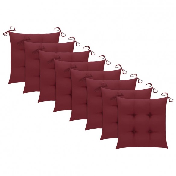 Chaises de jardin 8 pcs avec coussins bordeaux Teck solide