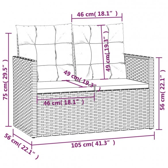 Banc de jardin avec coussins Noir 105 cm Résine tressée