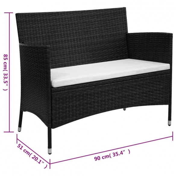 Banc de jardin 90 cm Résine tressée Noir