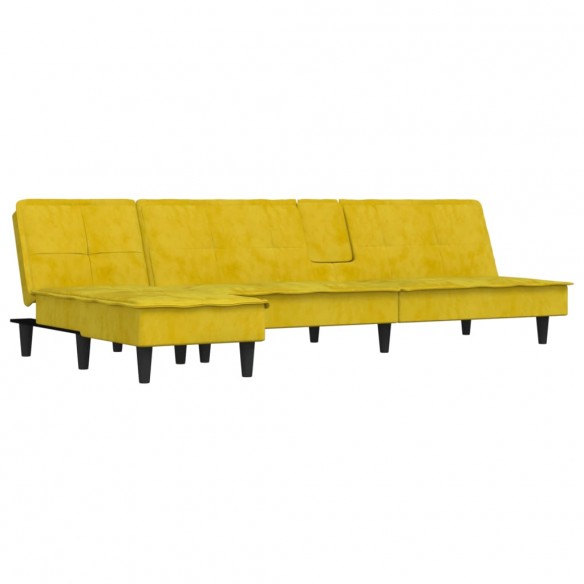 Canapé-lit en forme de L jaune 255x140x70 cm velours