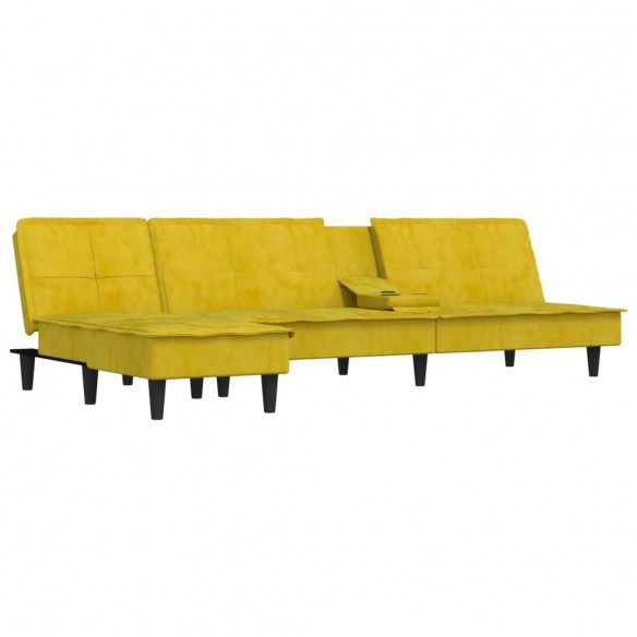 Canapé-lit en forme de L jaune 255x140x70 cm velours