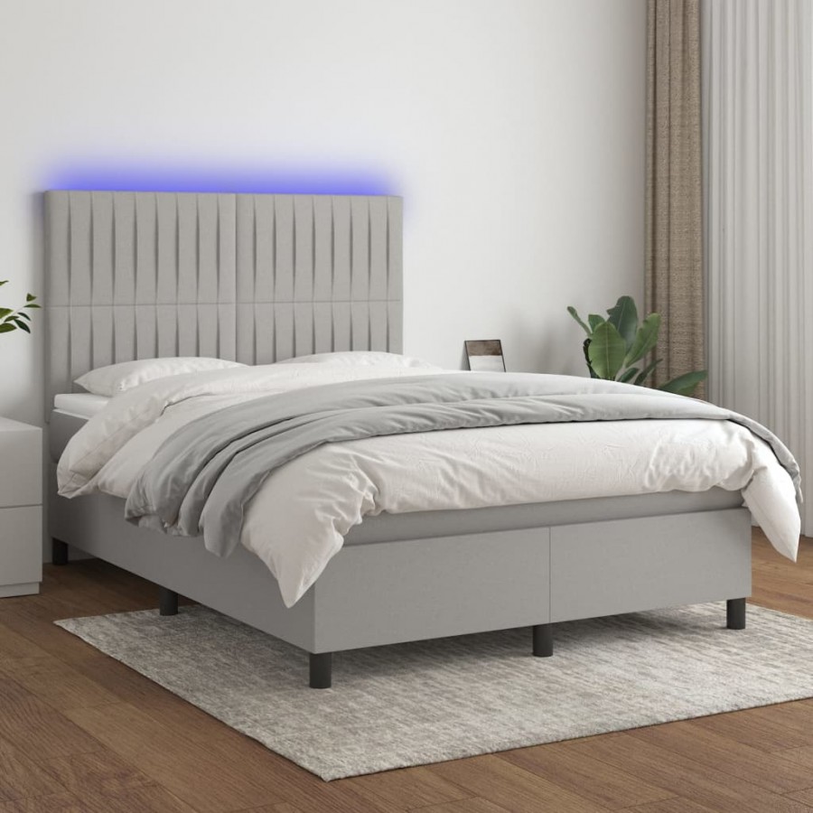 Cadre de lit et matelas et LED Gris clair 140x190 cm