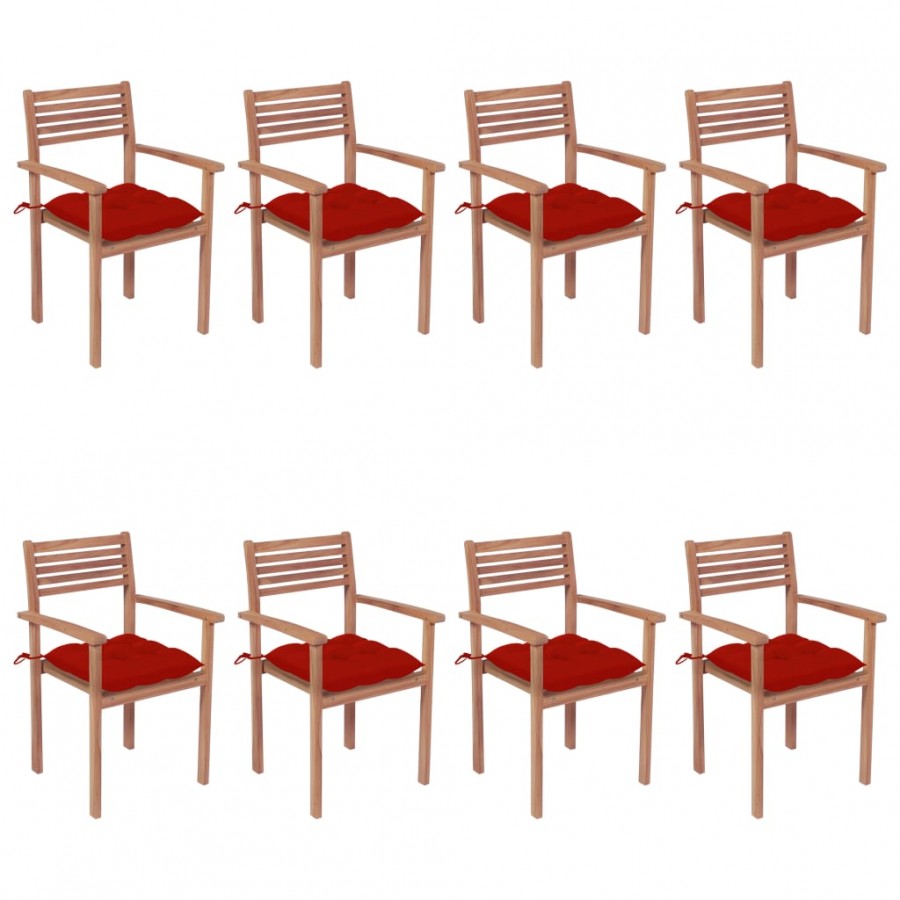 Chaises de jardin empilables avec coussins 8 pcs Teck solide