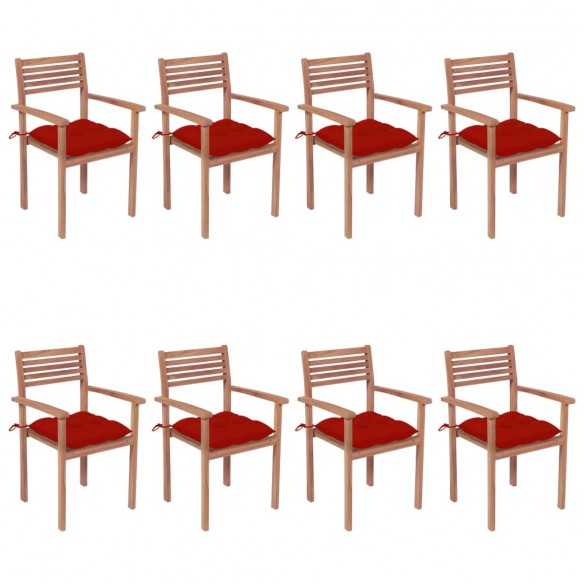 Chaises de jardin empilables avec coussins 8 pcs Teck solide