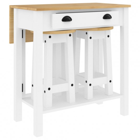 Ensemble de bar 3 pcs blanc bois de pin massif