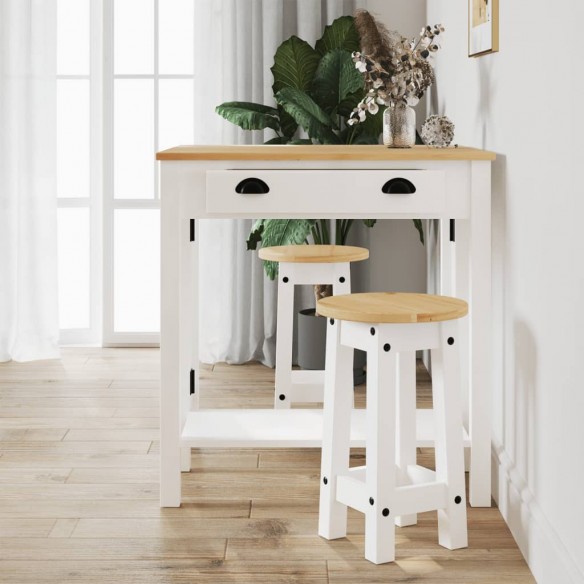 Ensemble de bar 3 pcs blanc bois de pin massif