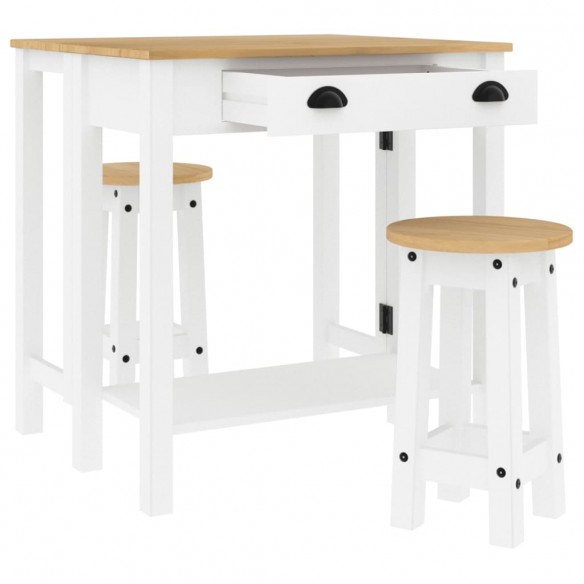 Ensemble de bar 3 pcs blanc bois de pin massif