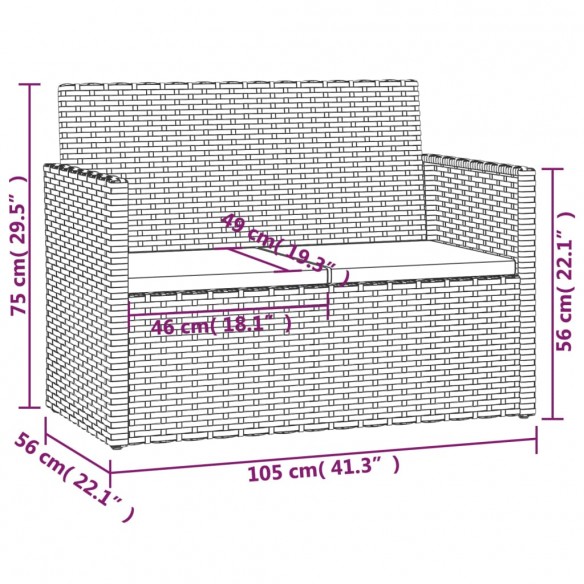 Banc de jardin avec coussins Gris 105 cm Résine tressée