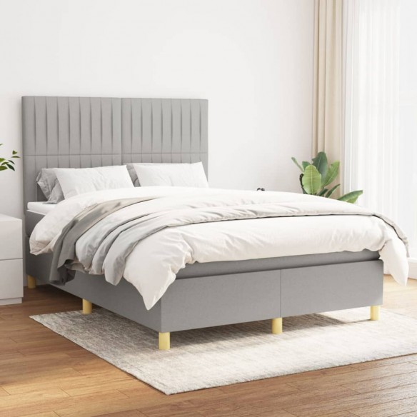 Cadre de lit avec matelas Gris clair 140x200cm Tissu