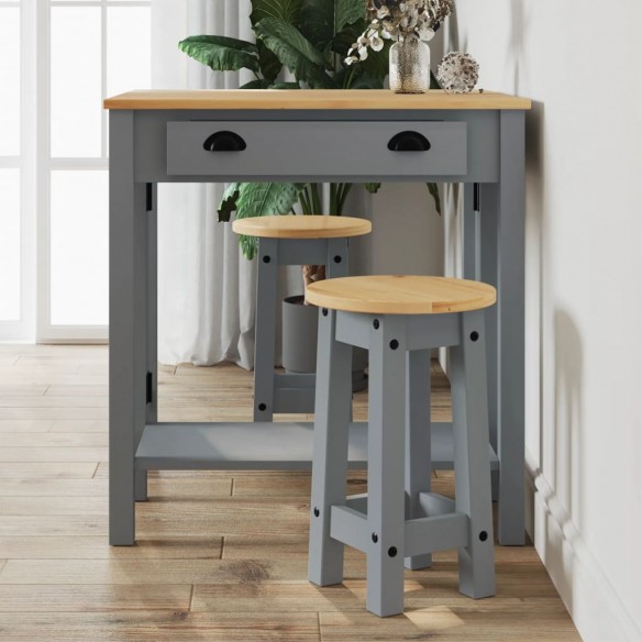 Ensemble de bar 3 pcs gris bois de pin massif