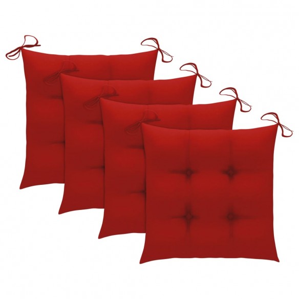 Chaises de jardin 4 pcs avec coussins rouge Bois de teck solide