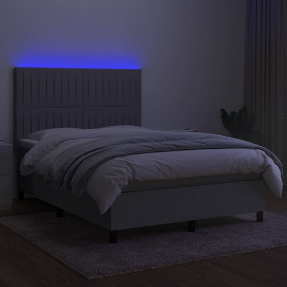 Cadre de lit et matelas et LED Gris clair 140x200 cm