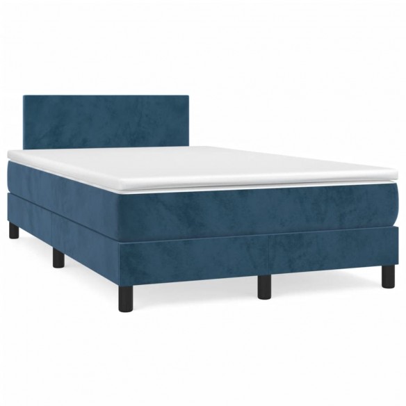 Cadre de lit et matelas bleu foncé 120x190cm velours