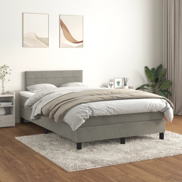 Cadre de lit et matelas gris clair 120x190cm velours