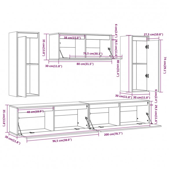 Meubles TV 5 pcs Bois massif de pin