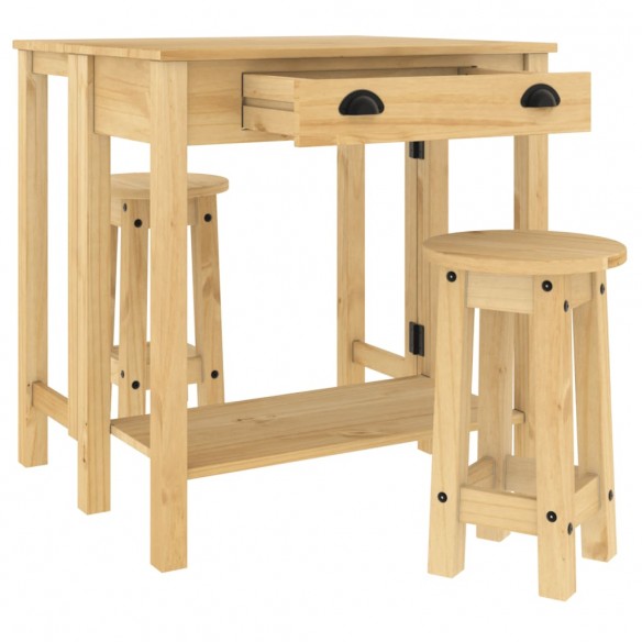 Ensemble de bar 3 pcs bois de pin massif