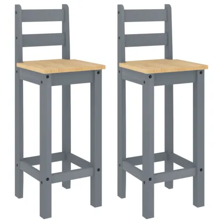 Chaises de bar 2 pcs gris bois de pin solide 2